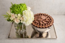 Silver chocolate tray with flower vase