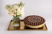 Gold Cake Tray Medium With Fresh Flower - 2