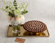 Gold chocolate tray with flower vase-RG133