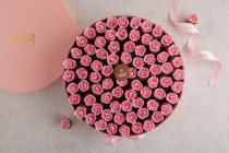 Round pink box with mini wafer flowers-Large